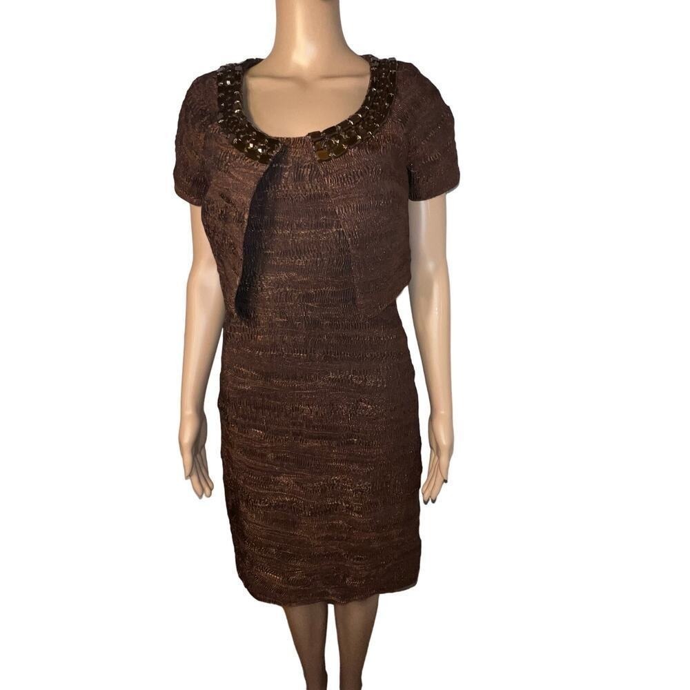 Muse,Womens size Small‎ Retro Metallic Midi Dress with crop jeweled Jacket set